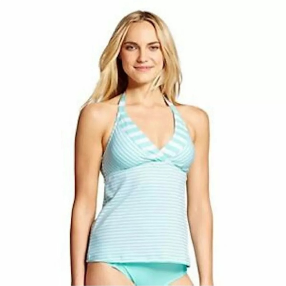 NWOT Mossimo light blue and white striped tankini top Size M